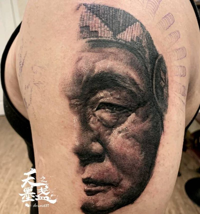 亲人肖像纹身图片_手臂欧美写实印第安纹身图案