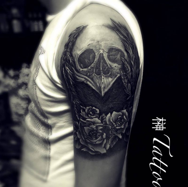 欧美黑灰 （修改旧纹身）纹身图片_成品手臂欧美原创纹身图案