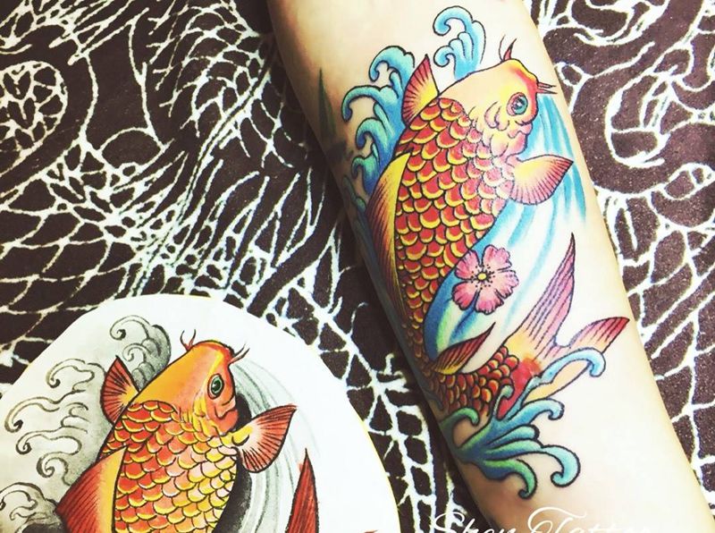 鲤纹身图片_成品手臂传统写实原创动物纹身图案