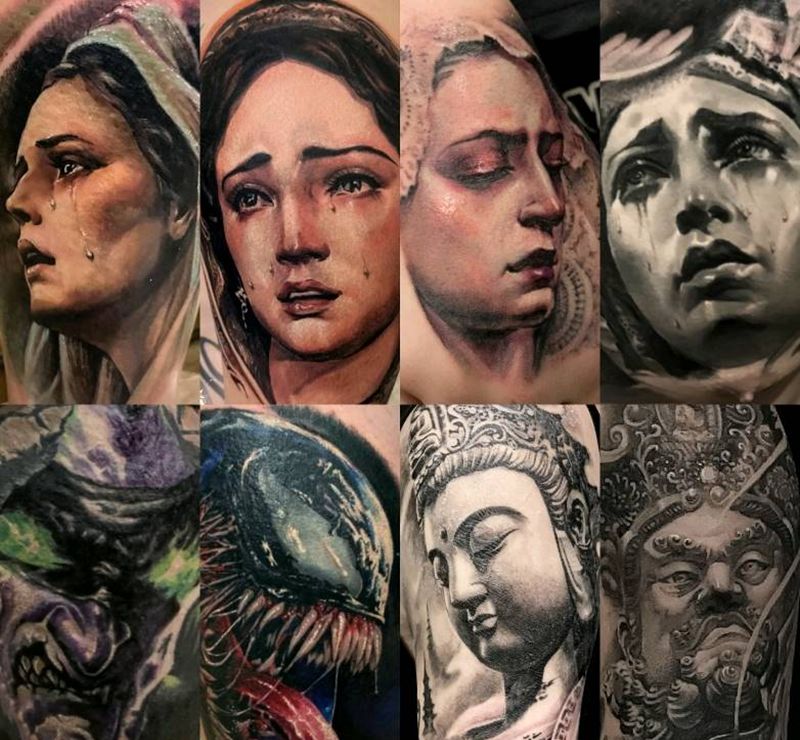 2018小合集纹身图片_背部手臂欧美写实纹身图案