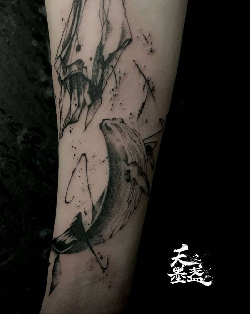 鲸鱼纹身图片_手臂速写风纹身图案