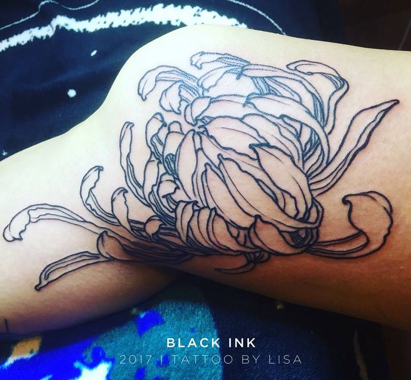 菊 未完待续纹身图片_成品腿部欧美植物原创纹身图案