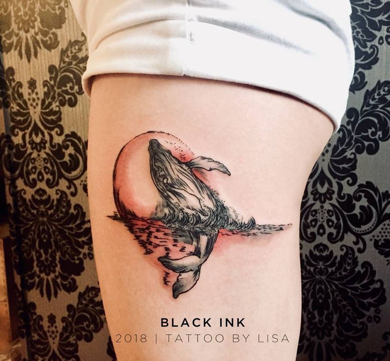 鲸纹身图片_成品腿部欧美清新动物原创纹身图案