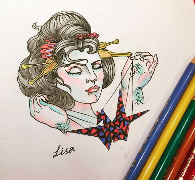 千纸鹤纹身图片_手稿手臂欧美人物原创纹身图案