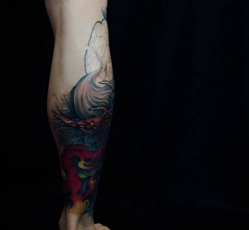 龙纹身图片_成品脚部腿部传统动物鬼神原创人物宗教纹身图案