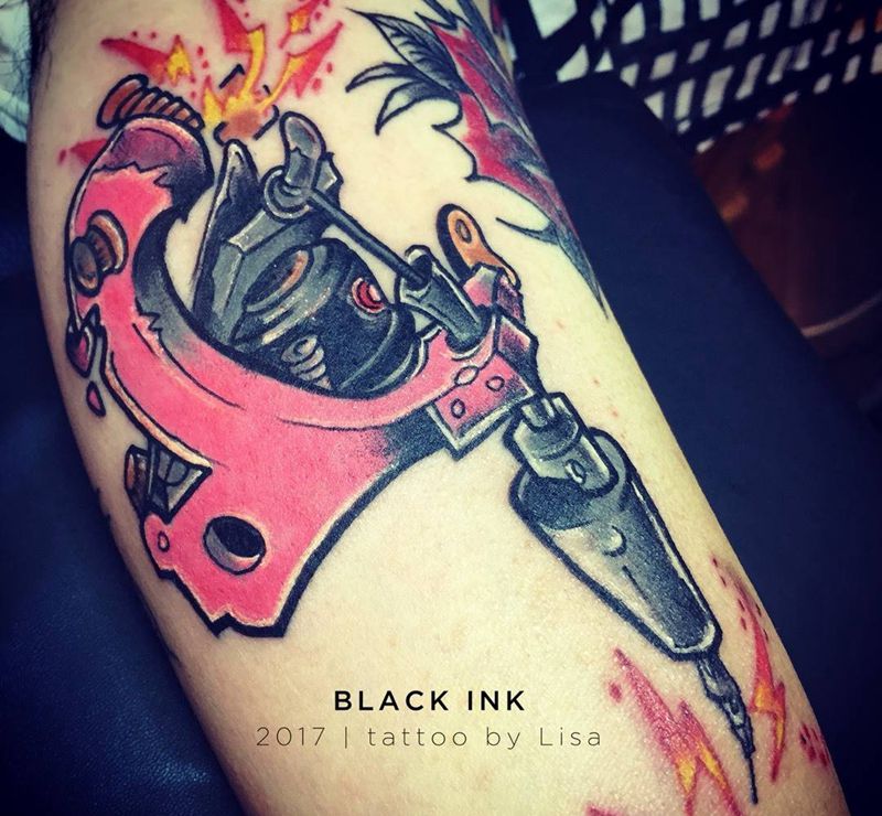 pink gun纹身图片_成品手臂欧美原创静物纹身图案