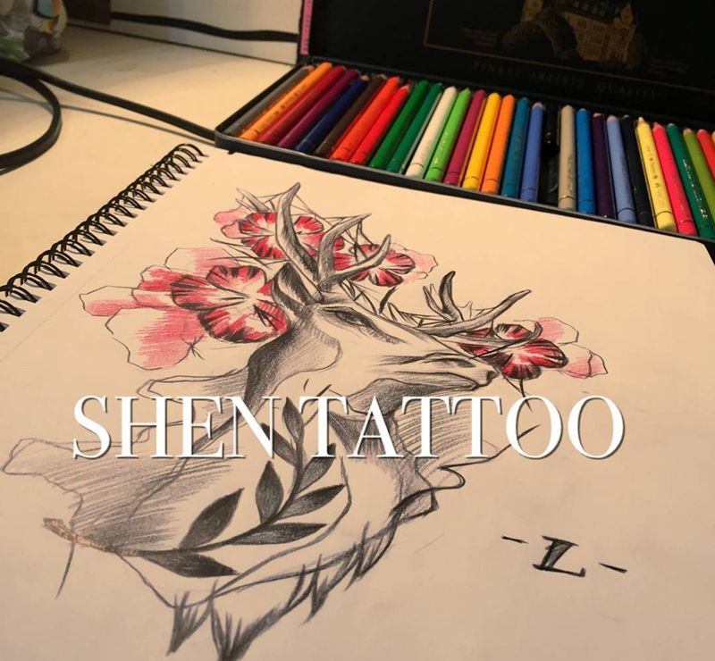 麋鹿纹身图片_手稿手臂欧美原创纹身图案