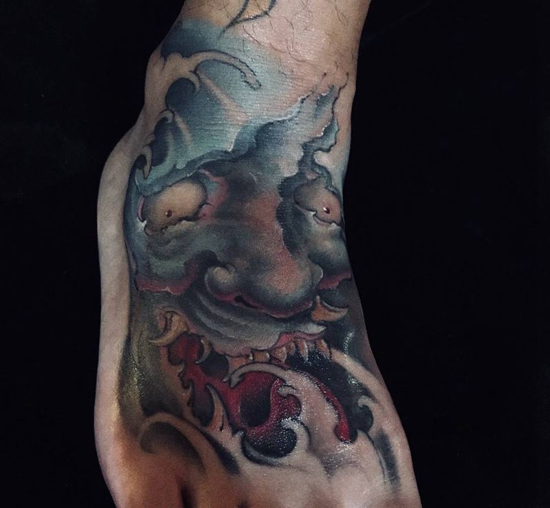 般若纹身图片_传统脚部鬼神成品纹身图案