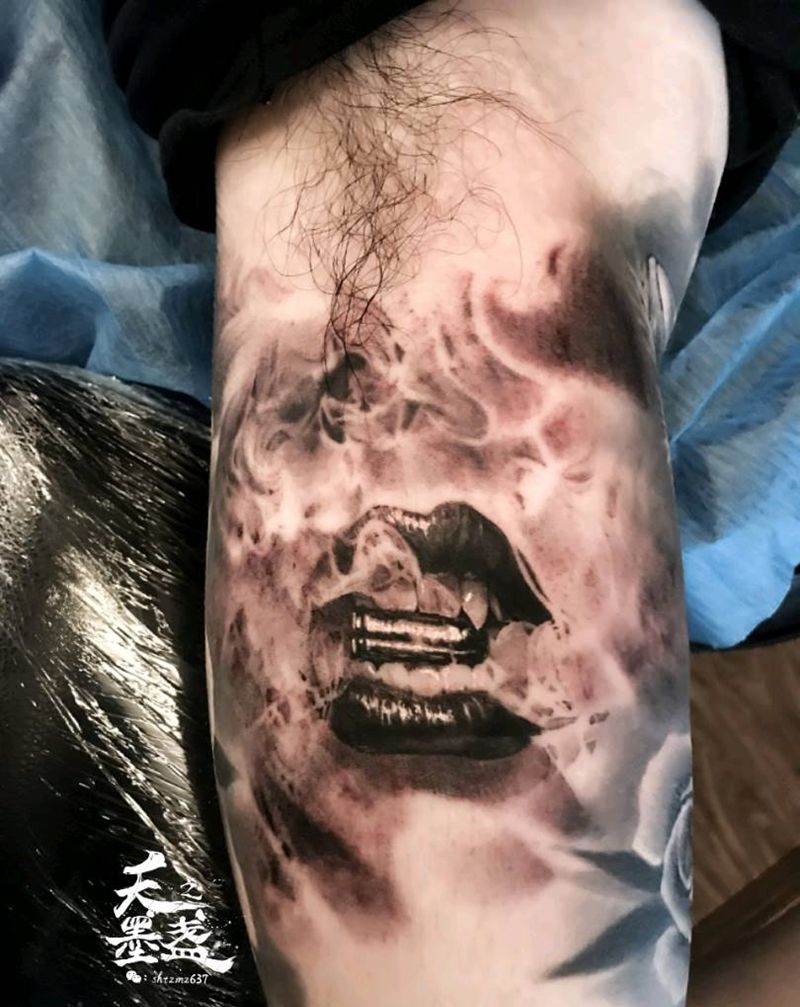 烟纹身图片_手臂欧美写实纹身图案