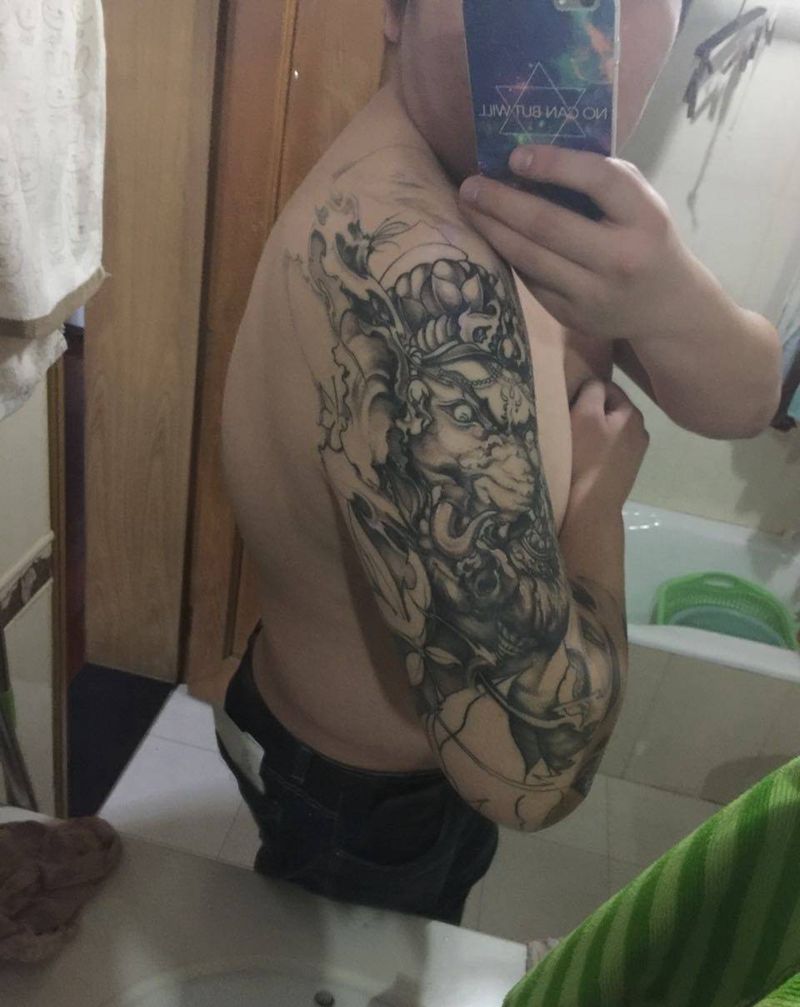 象神纹身图片_成品手臂手部动物鬼神原创宗教人物纹身图案