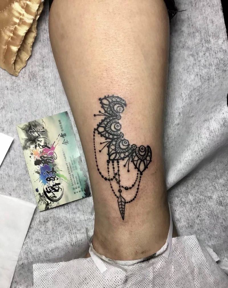 蕾丝纹身图片_脚部图腾纹身图案