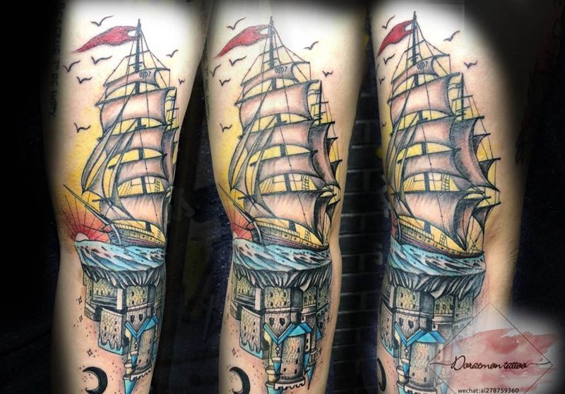 天地之间纹身图片_成品手臂欧美写实清新原创纹身图案