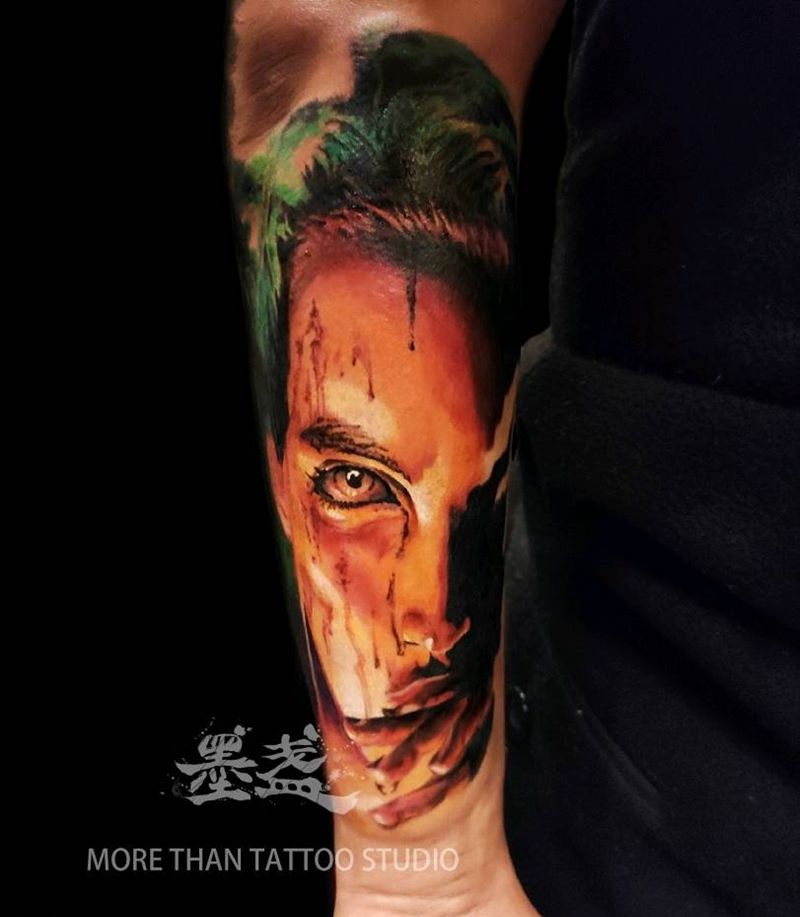 遮盖纹身图片_手臂欧美写实彩色纹身图案