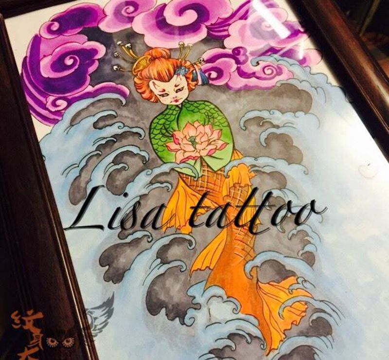 鱼公主纹身图片_手稿手臂腿部背部传统原创纹身图案