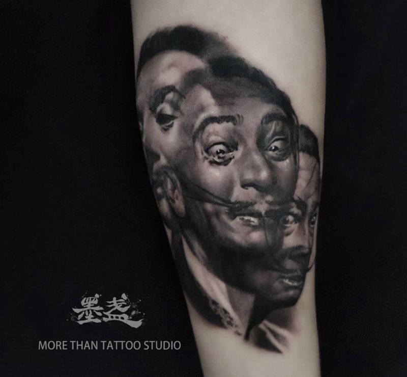 达利纹身图片_手臂欧美写实人物肖像纹身图案