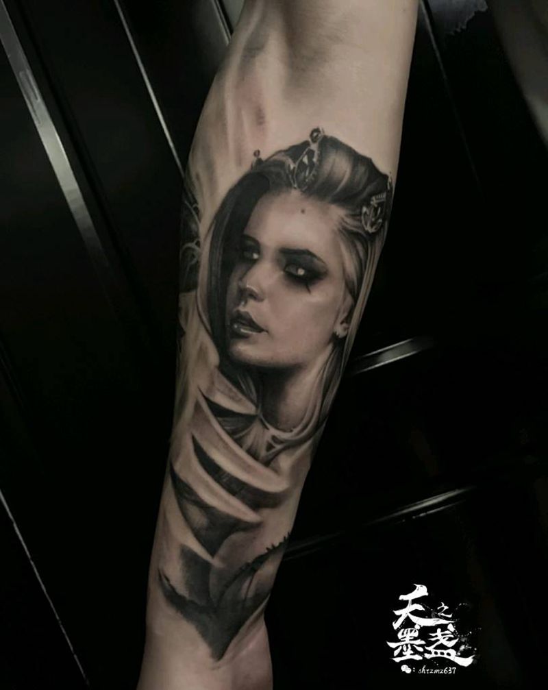 花臂进度纹身图片_手臂欧美写实人物肖像纹身图案