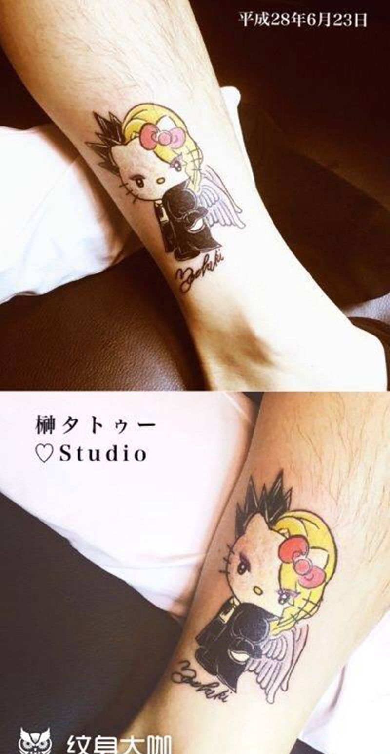 yoshikitty纹身图片_成品腿部原创动物纹身图案