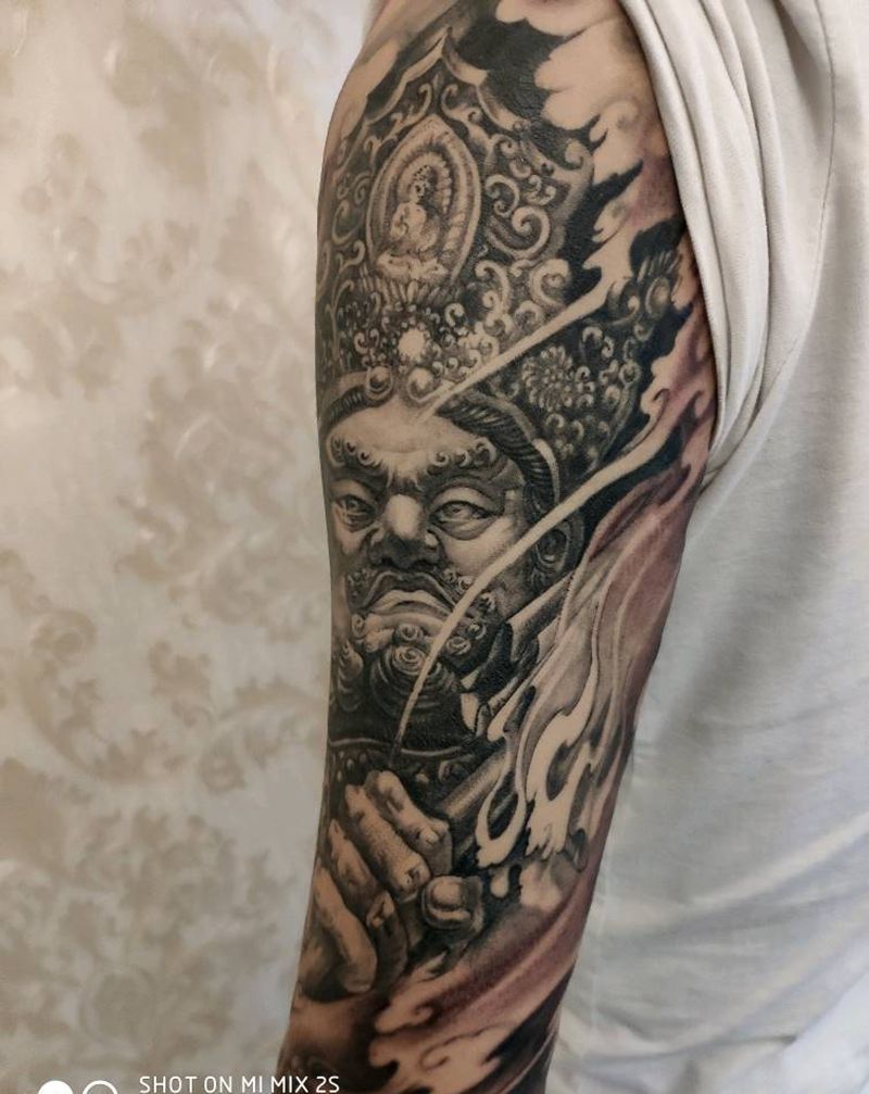 四大天王纹身图片_手臂欧美写实四大金刚佛教天王纹身图案