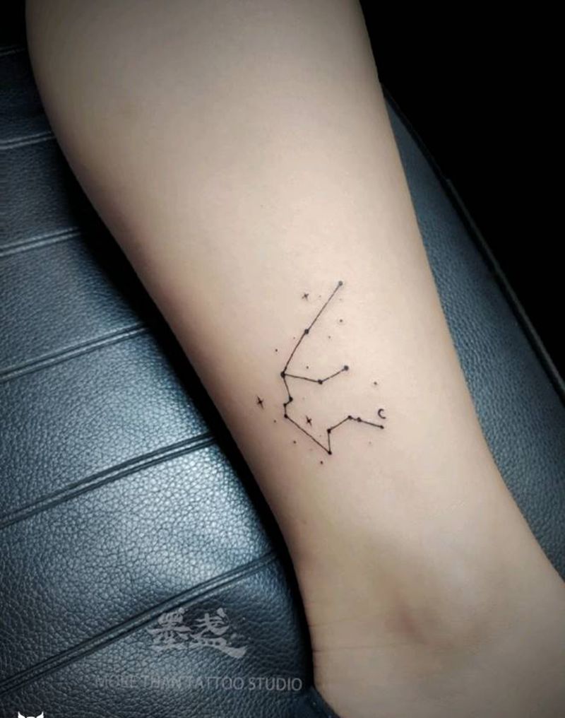 水瓶座纹身图片_腿部小清新星座纹身图案