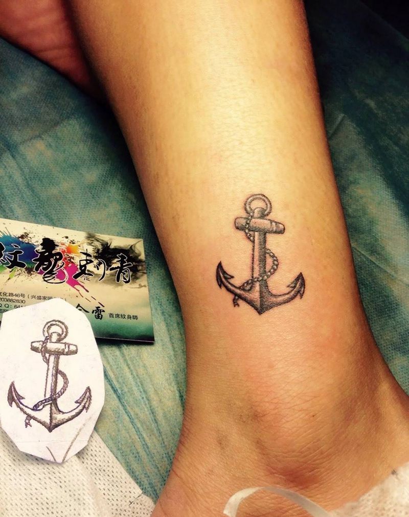 船锚纹身图片_成品腿部清新传统静物纹身图案