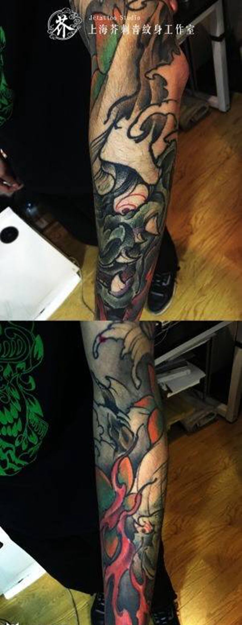 干锅般若纹身图片_手稿成品手臂传统国画鬼神宗教动物纹身图案