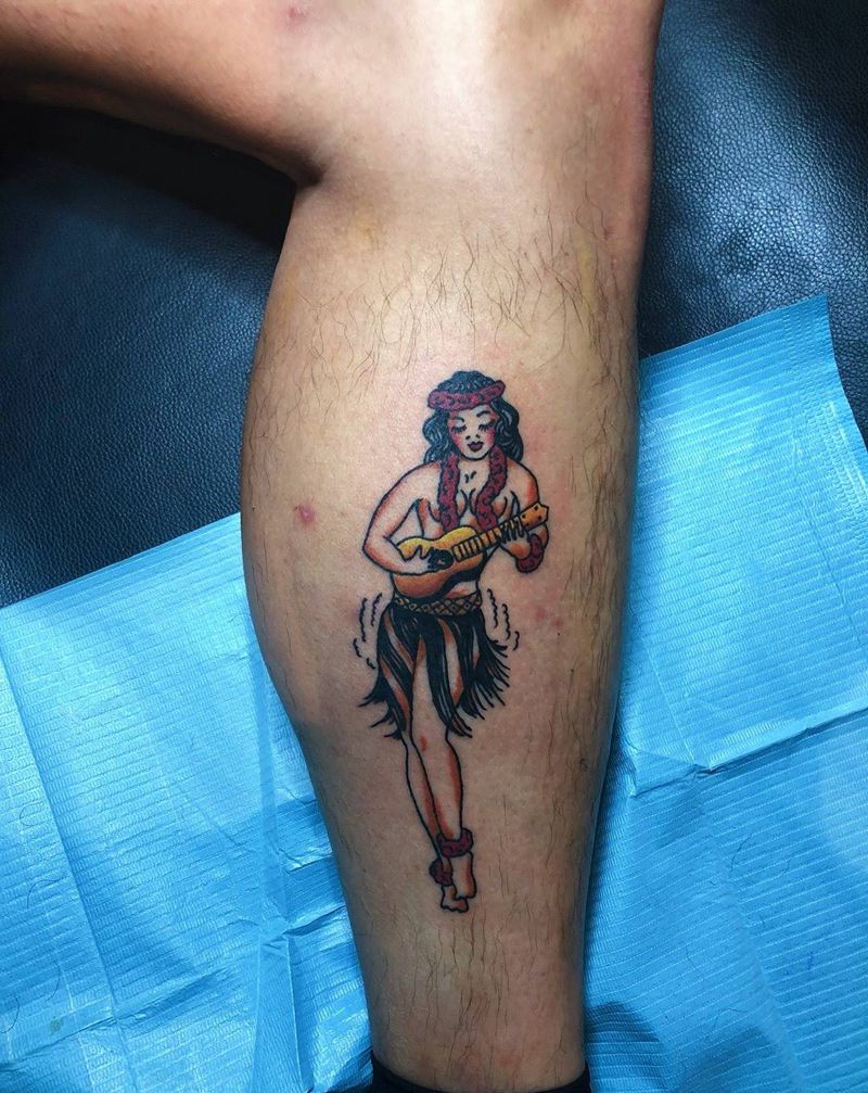 old school人纹身图片_腿部Old School纹身图案