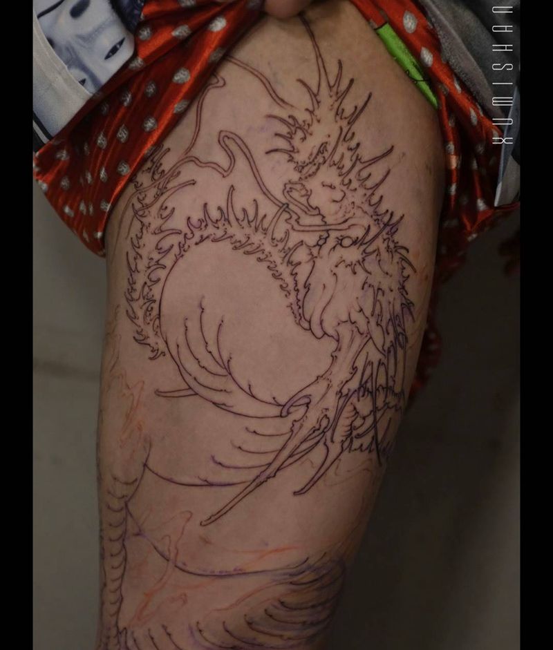 龙 进度纹身图片_手稿成品手臂腿部国画习俗传统原创鬼神动物纹身图案