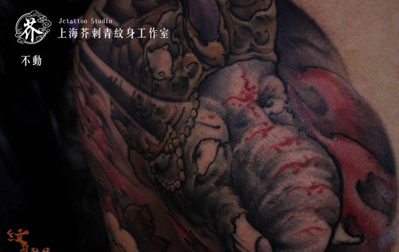 半胛—象纹身图片_手稿肩部手臂传统习俗鬼神宗教人物动物原创纹身图案