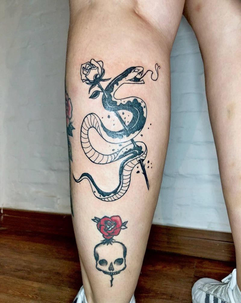 最近的手稿和工作纹身图片_腿部Old School纹身图案