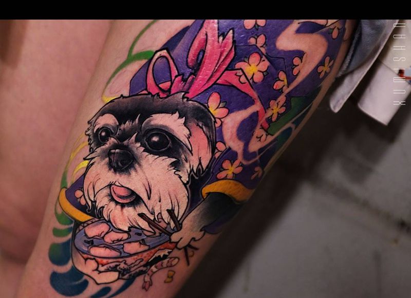 “馄饨”纹身图片_成品手稿腿部清新欧美传统原创动物人物纹身图案