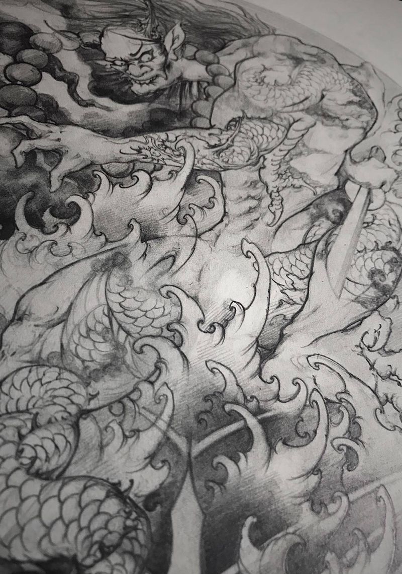 鬼若丸_手稿纹身图片_背部新传统纹身图案