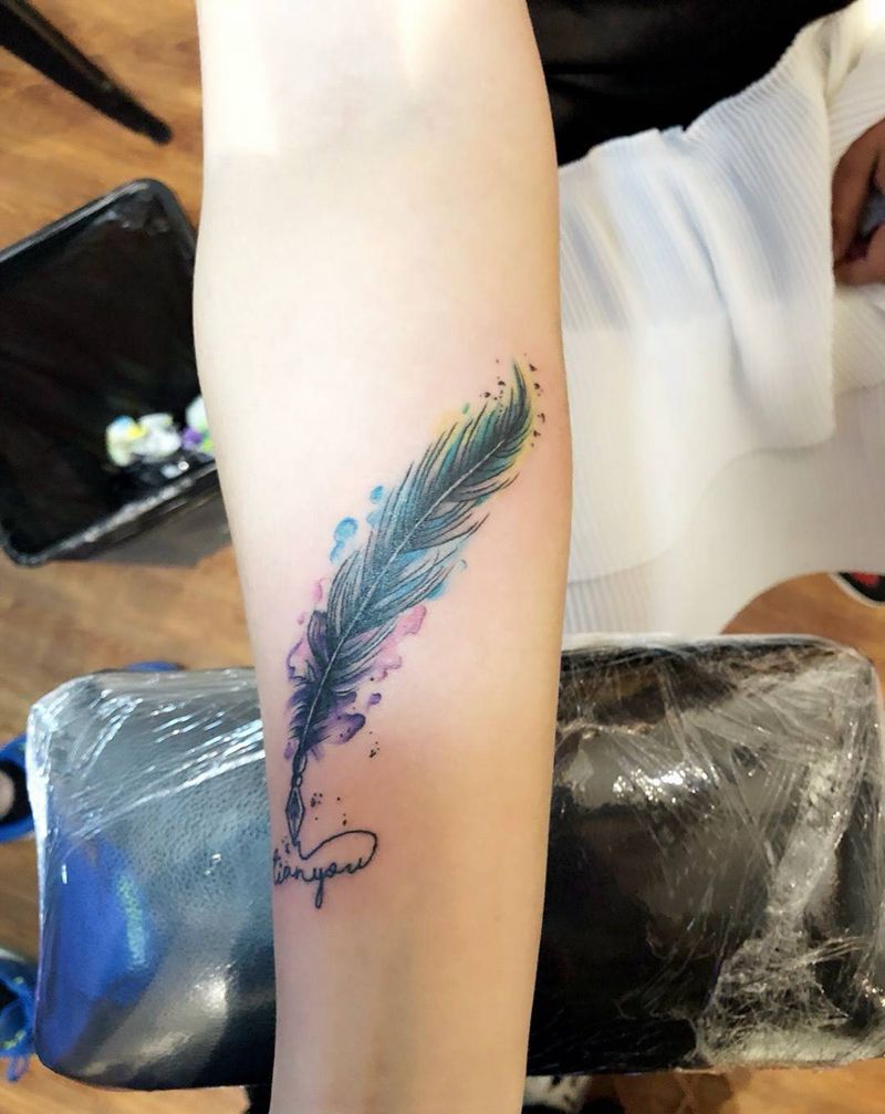 羽毛 遮盖纹身图片