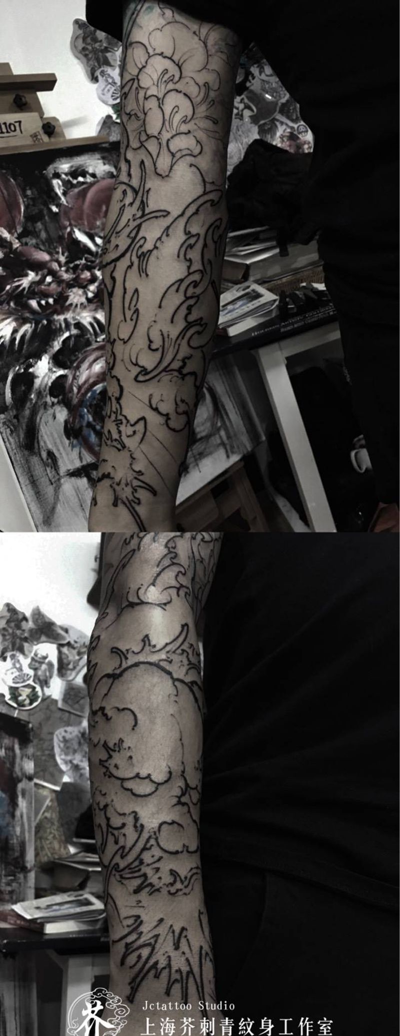 半程龙臂纹身图片