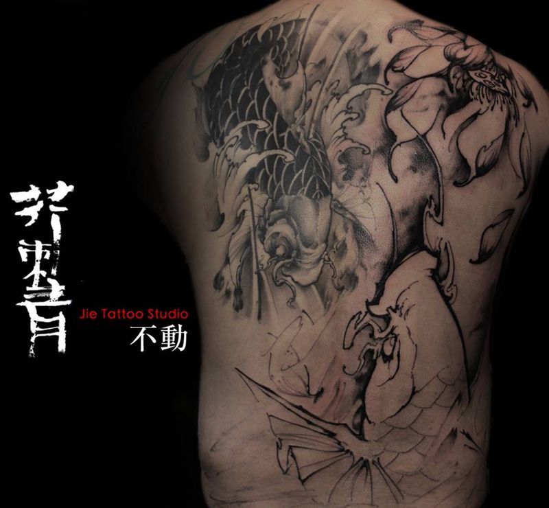 水墨。纹身图片_传统国画背部手稿成品动物原创宗教习俗纹身图案