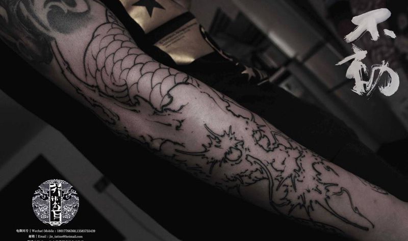 龙纹身图片_原创鬼神动物习俗传统手臂腿部手稿成品纹身图案