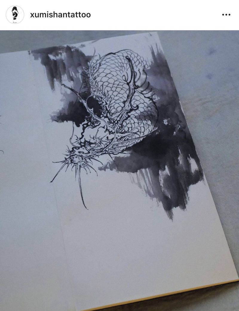 龍纹身图片_水墨纹身图案