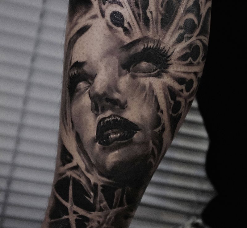 下次收尾纹身图片_腿部欧美写实纹身图案