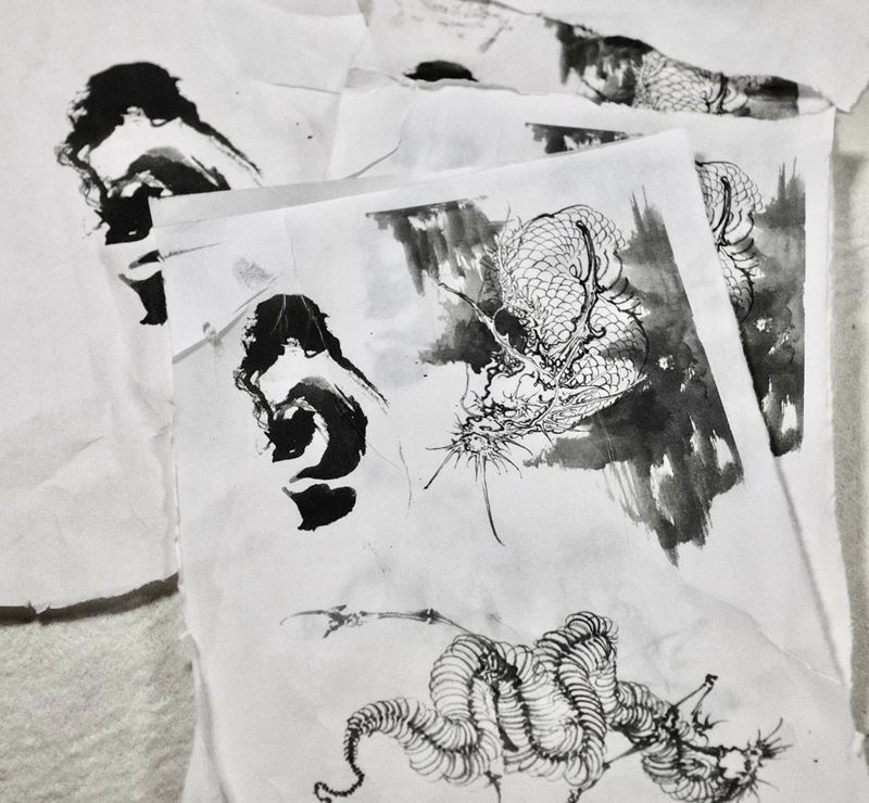 闲作纹身图片_手臂水墨纹身图案