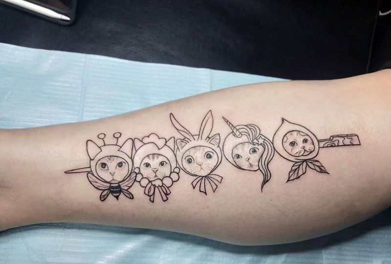 设计图猫纹身图片_手臂水彩Old School纹身图案