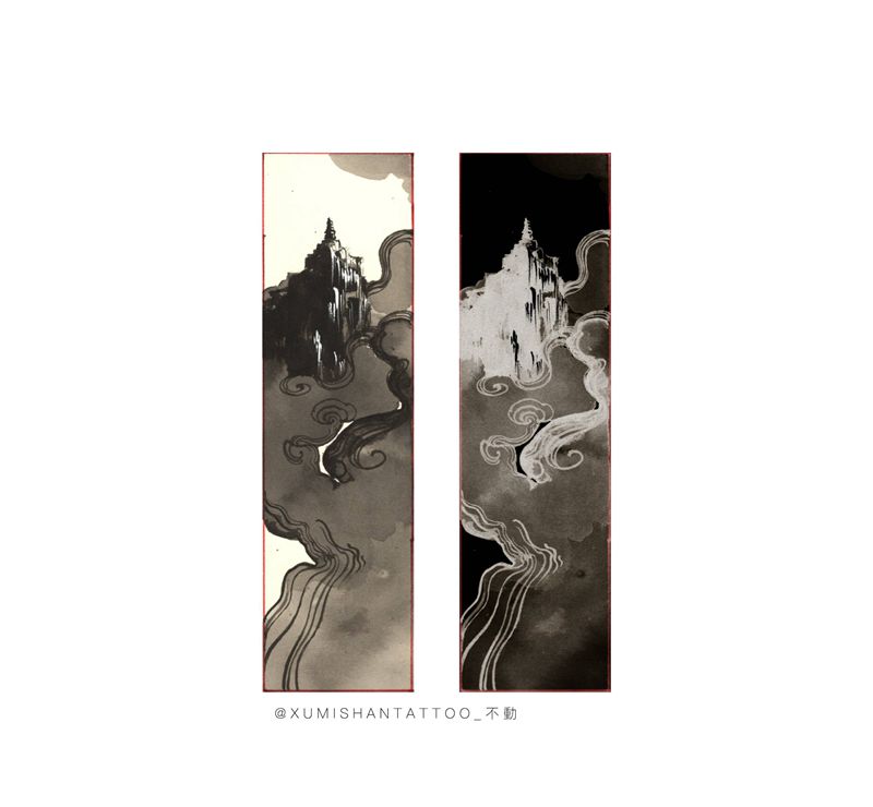 概念纹身图片_手臂腿部水墨新传统纹身图案