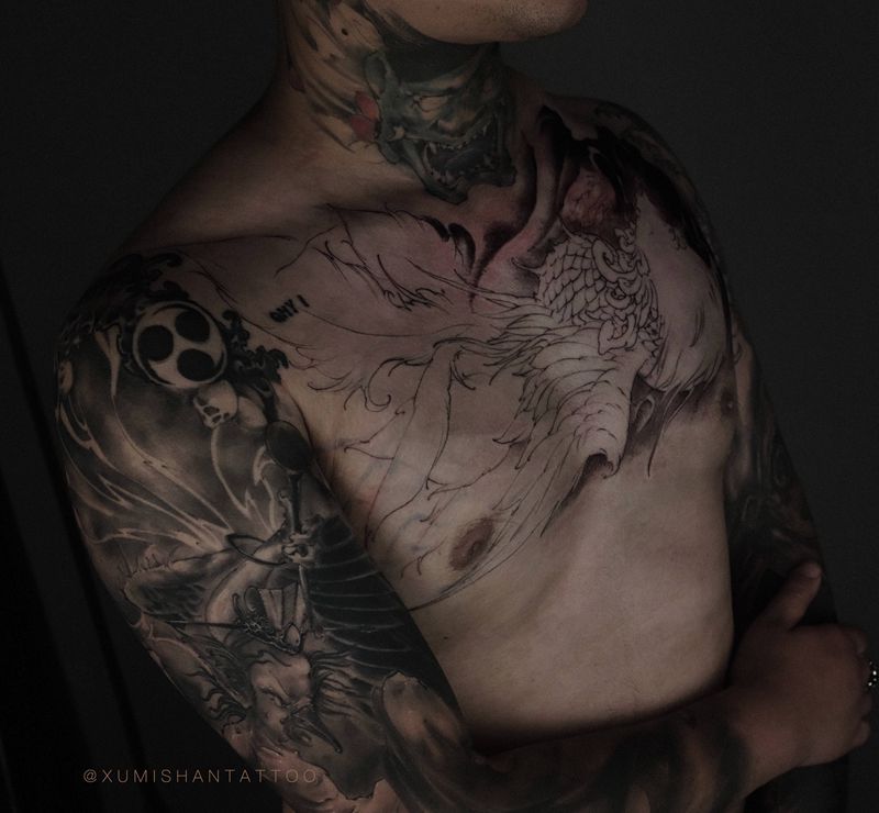 进度纹身图片_手臂胸部新传统纹身图案