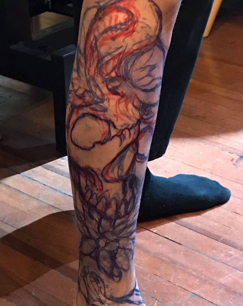 newschool纹身图片_腿部脚部New School欧美写实纹身图案