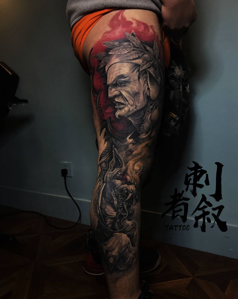 旦丁地狱纹身图片_脚部纹身图案