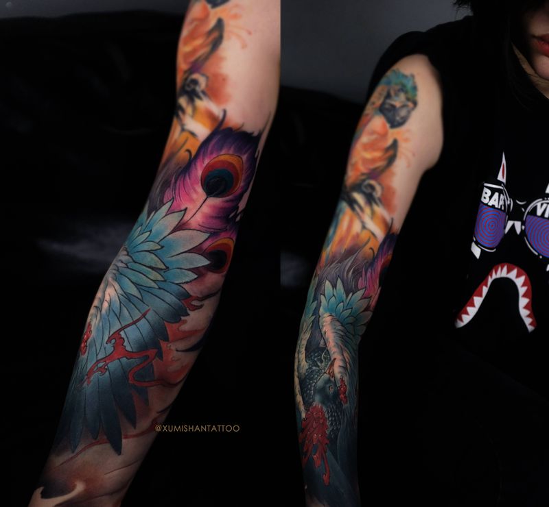 部分收尾纹身图片_手臂新传统纹身图案