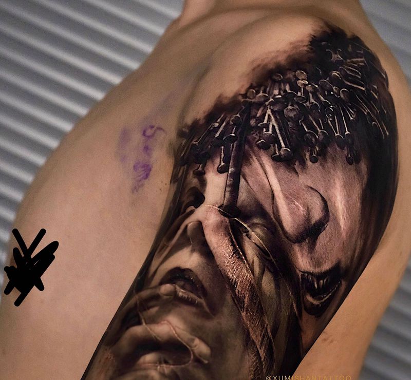 进度纹身图片_手臂欧美写实纹身图案