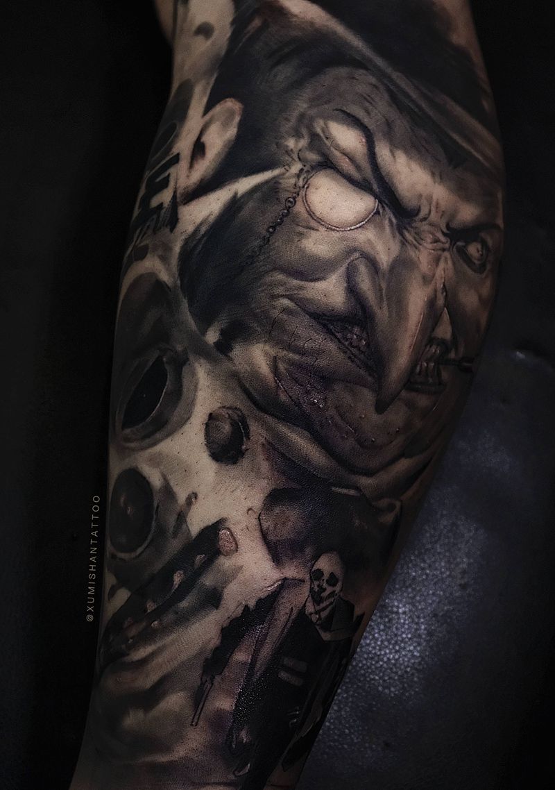 哥谭之王纹身图片_手臂欧美写实纹身图案