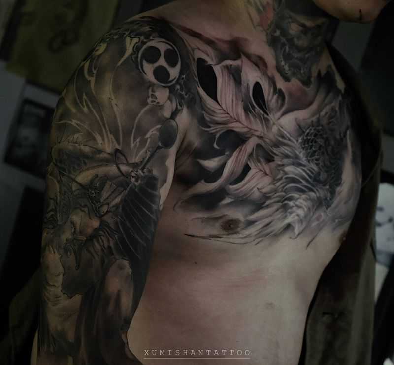 鳳凰 收尾纹身图片_手臂胸部新传统纹身图案