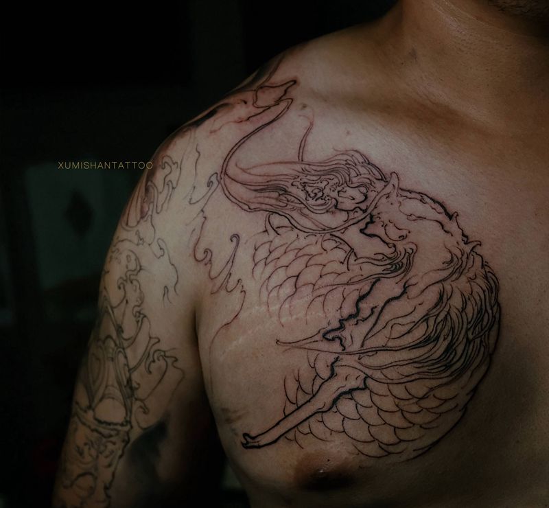 进度纹身图片_手臂胸部新传统纹身图案