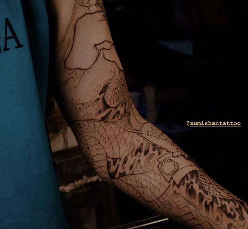 整臂 进度纹身图片_手臂新传统纹身图案