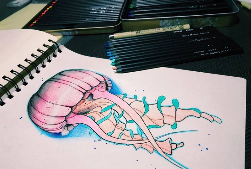 水母手稿纹身图片_手稿插画清新欧美动物原创纹身图案